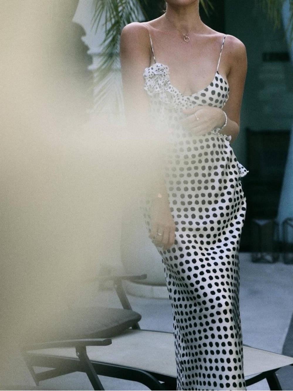 Zara Satin Maxi Dress with Black Polka Dots - Picture 4 of 7